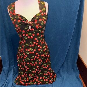 Morbid threads size small Cherry Print Black Dress halter